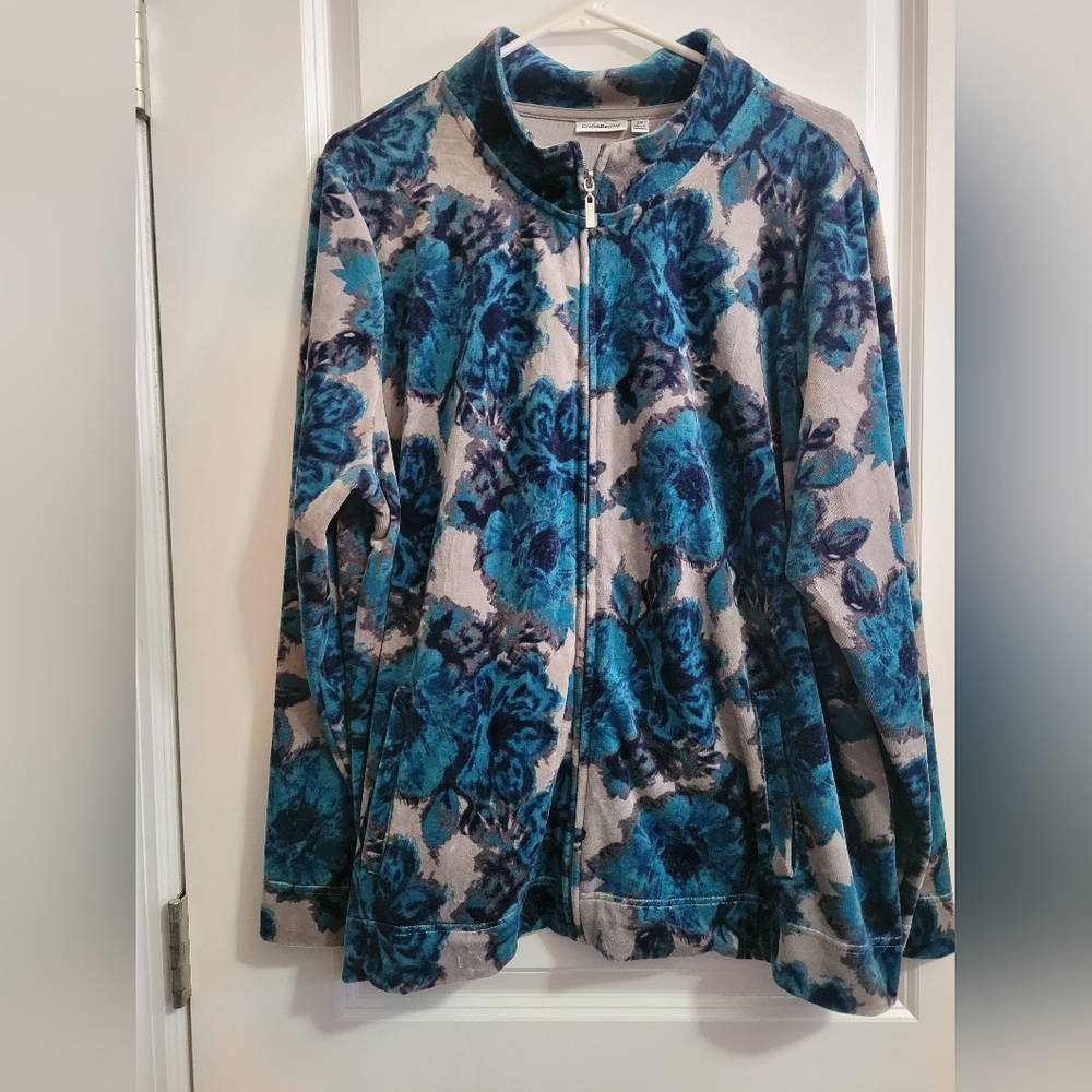 Croft & Barrow Blue Velour Floral Jacket